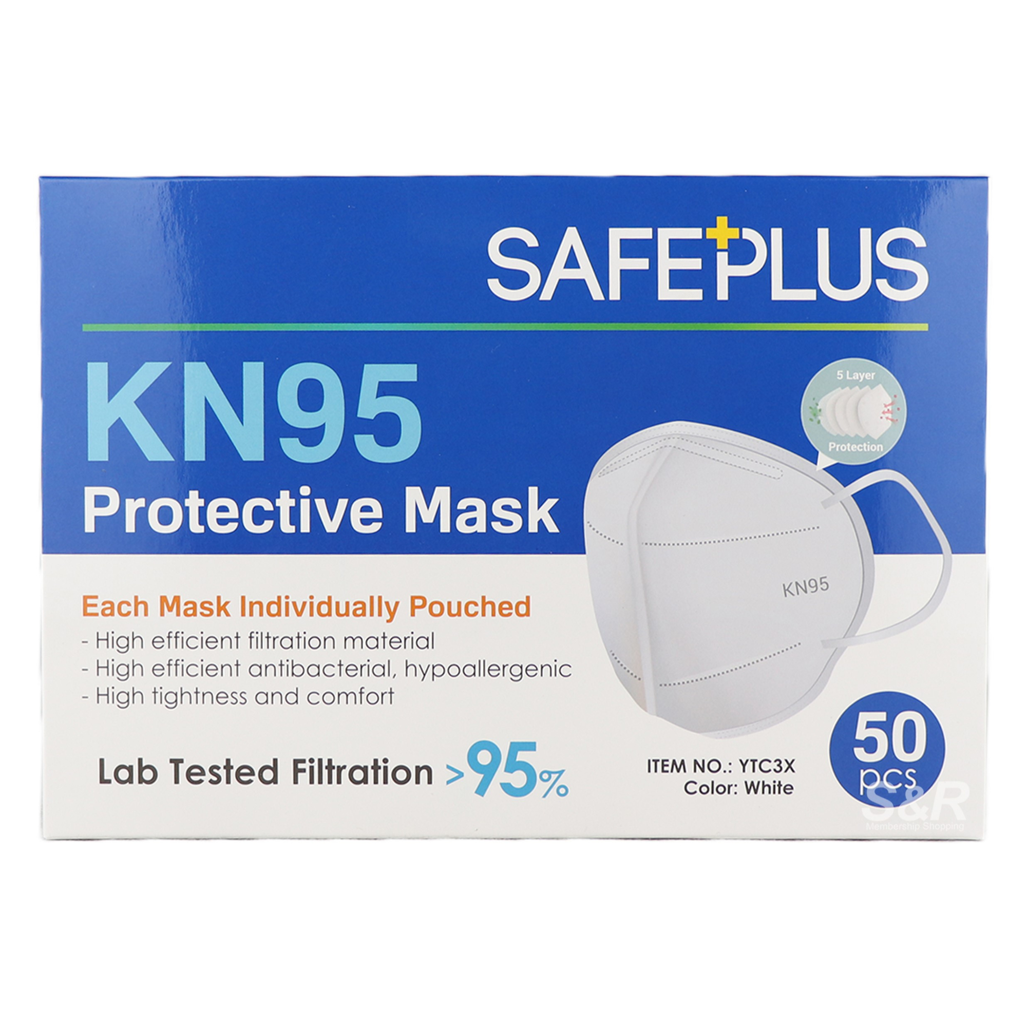 SafePlus White KN95 Protective Mask 50pcs